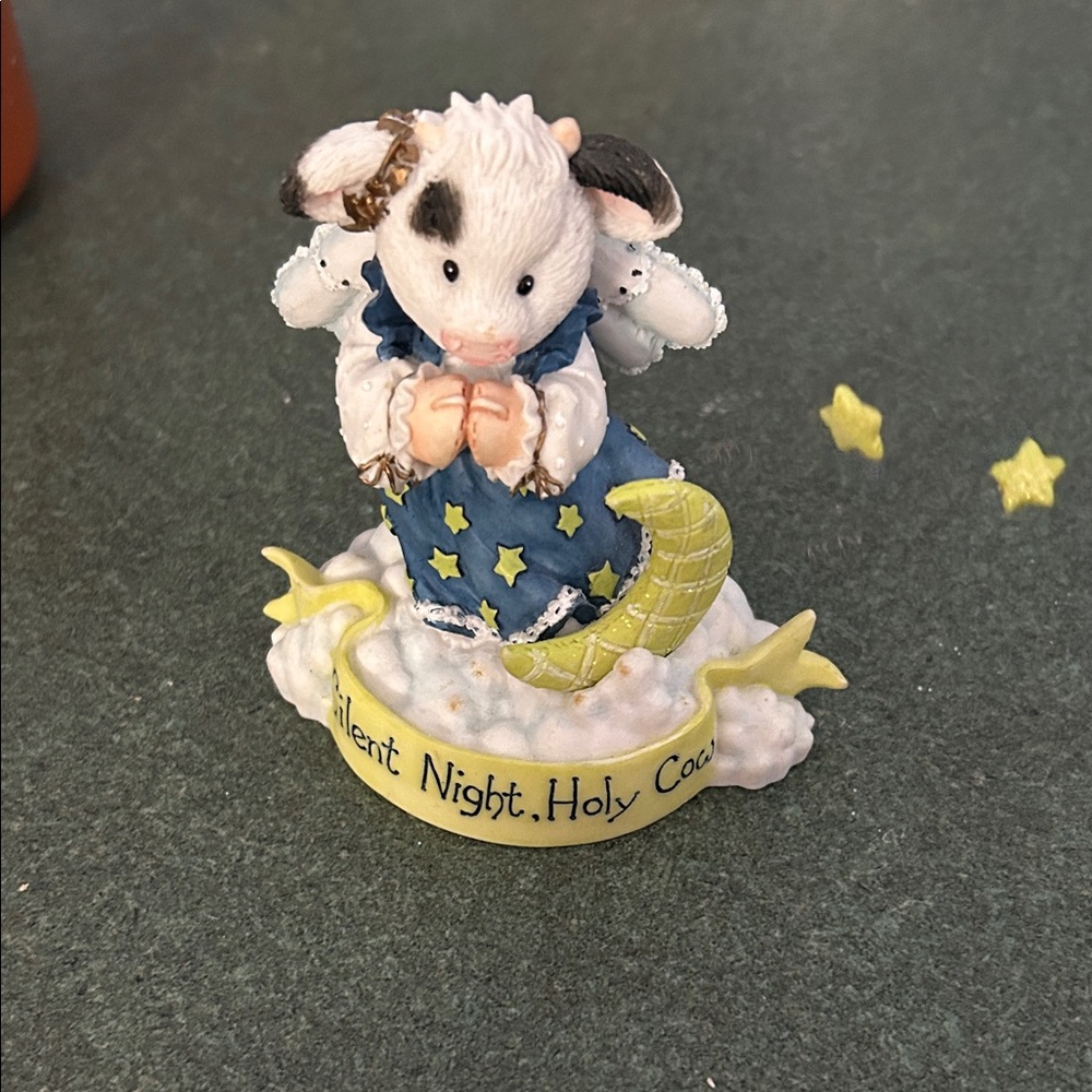 Charming Angelic Cow Figurine plays Silent Night